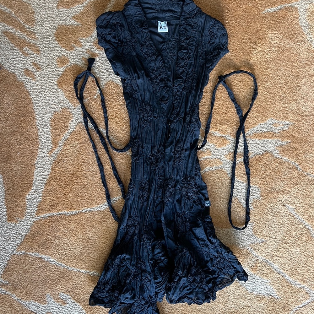 Vintage Black Ruffled Babydoll Dress with Long Flutter Sleeves
